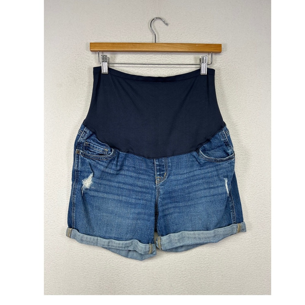 Casual Old Navy Women 12 Blue Maternity Jean Shorts Full Panel Cuffed Distressed